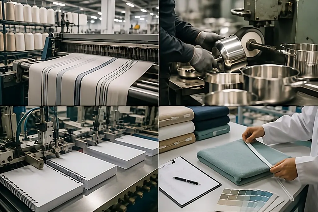 Charu Merchandising (CMPL) India manufacturing operations—textiles, stainless steel, stationery, and quality control